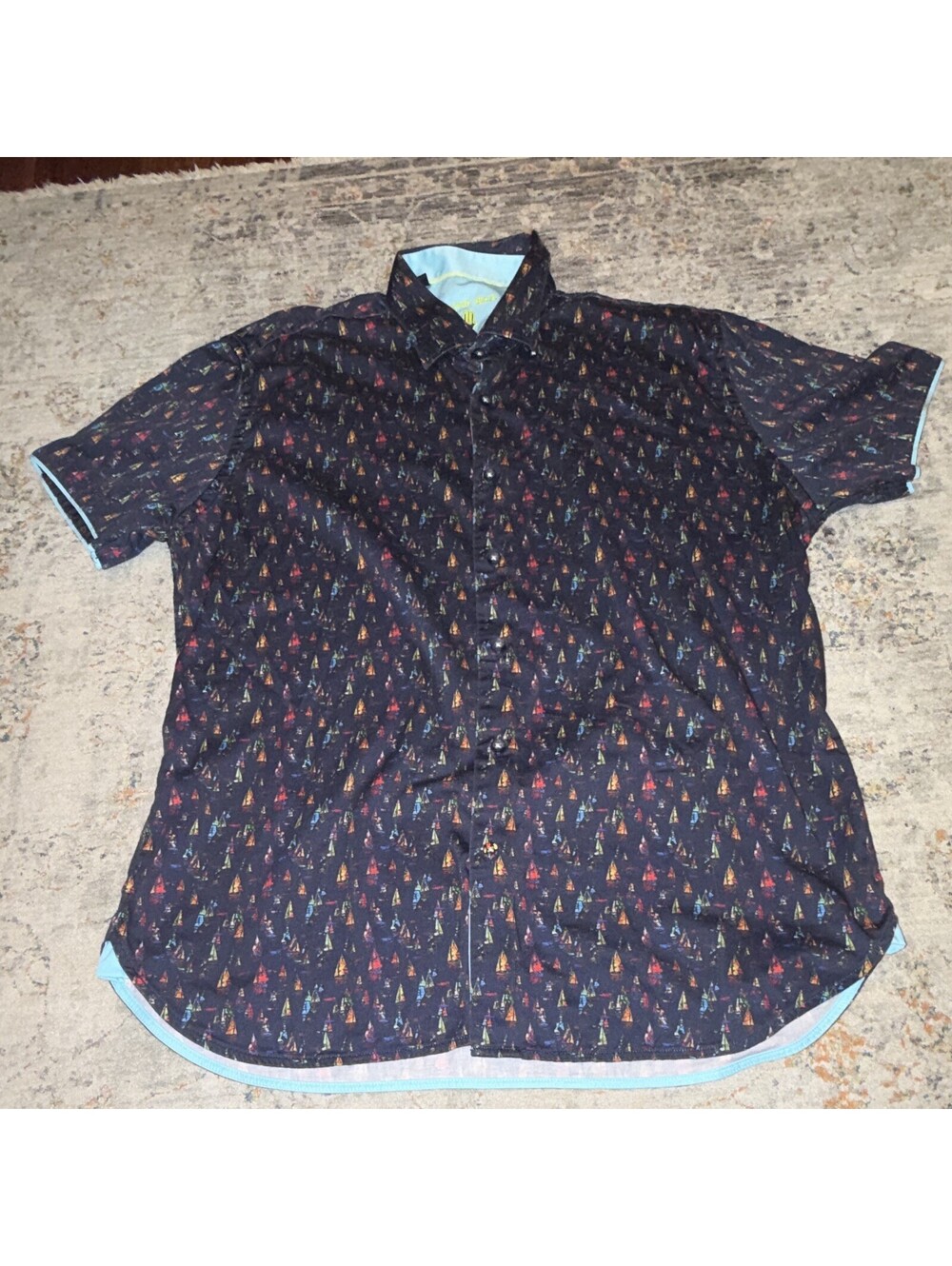 Visconti Black Men's Navy Woven Cotton Nautical Sailboat Button-Up Shirt XL A415